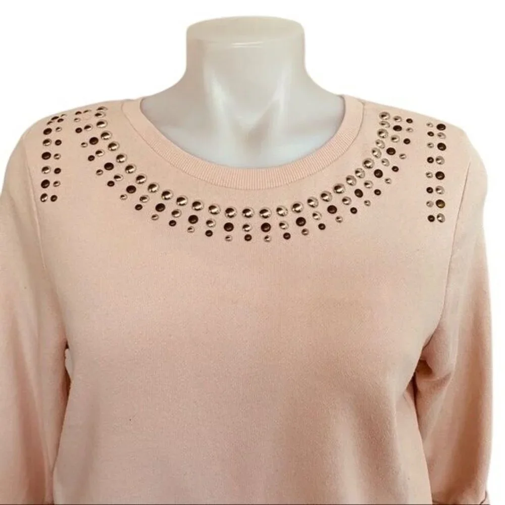 H&M Rhinestone Sweatshirt Light Pink 3/4 Sleeve Sweater Size S - Picture 4 of 11